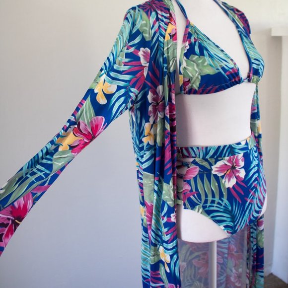 NWOT Tropical 3-Piece Bikini w/Cover-up Kimono- L - Picture 3 of 12